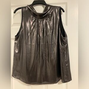 White House Black Market shiny metallic color tie neck sleeveless top size xl